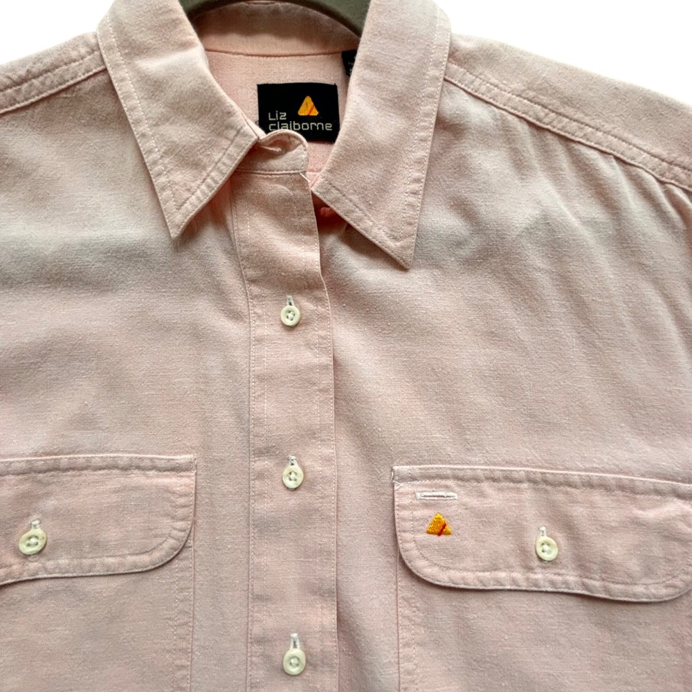 VTG Liz Claiborne Button Shirt Women M Pink Long Sleeve Utility Preppy HONG KONG